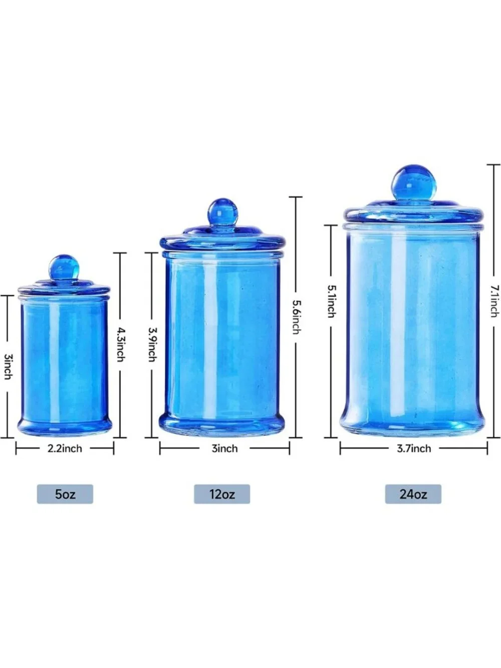 3PC Glass Apothecary Jars Set with Lids - Stylish Bathroom & Kitchen Storage